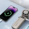 15w-foldable-turbo-handheld-fan-power-bank EPICHA 15W fast-charging emergency power bank with fan, charging a smartphone.