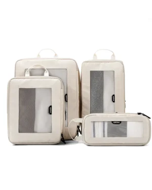 Epicka beige travel packing cube set with mesh windows