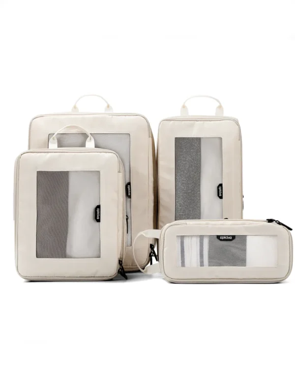 beige-travel-mesh-packing-cubes Epicka beige travel packing cube set with mesh windows