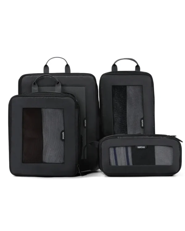 black-travel-mesh-packing-cubes-set Spickia black travel packing cube set