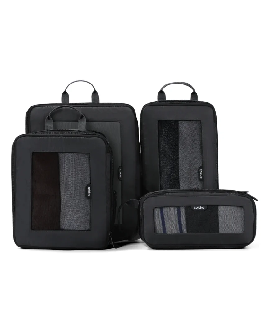 black-travel-mesh-packing-cubes-set Spickia black travel packing cube set