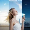 day-night-cooling-foldable-turbo-handheld-fan Woman staying cool all day with a 25.5-hour portable fan.