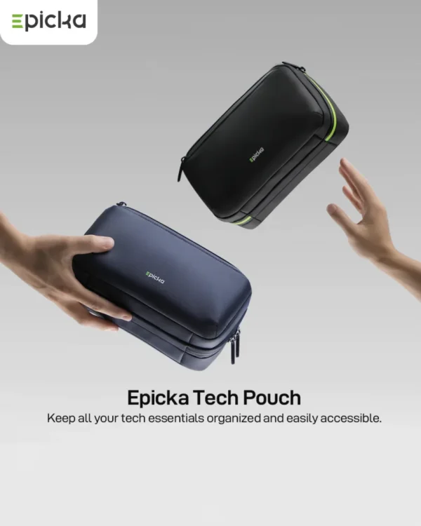 epicka-electronics-organizer-travel-case Epicka Tech Pouch in black and blue for organizing electronics and accessories.