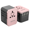Pink Epicka universal travel adapter charger with USB-C and multiple USB ports