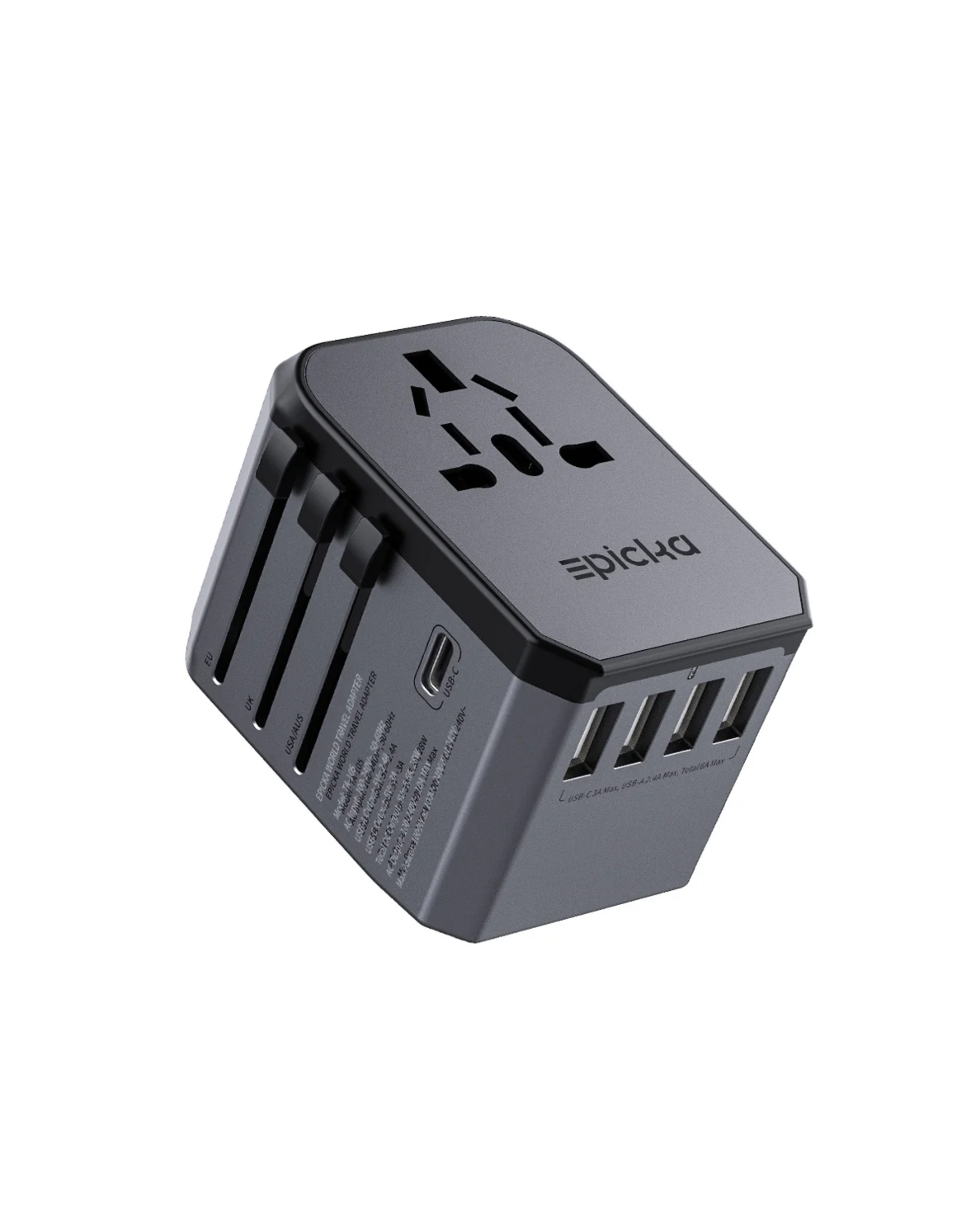 Epicka universal world travel adapter with USB and USB-C ports