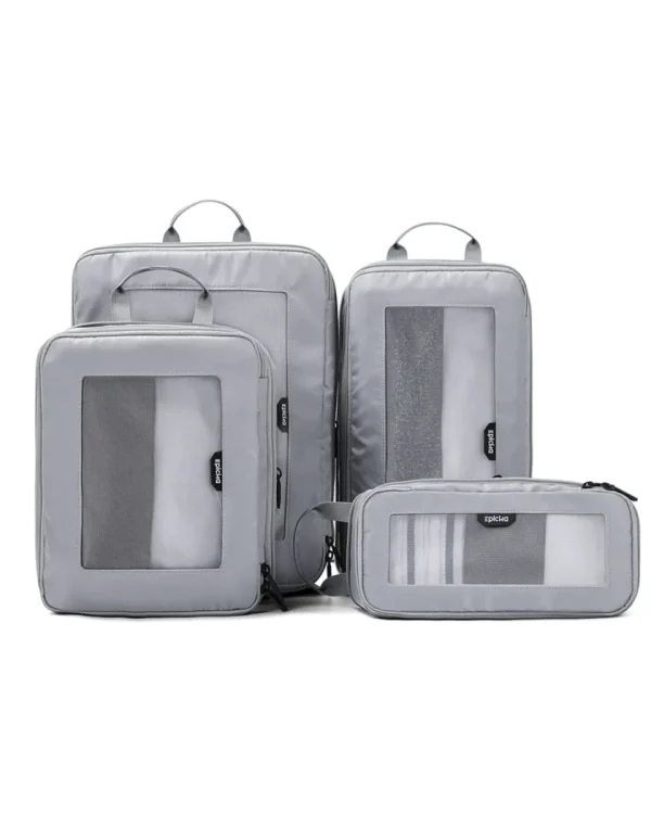 gray-mesh-packing-cubes-set EPICKA gray packing cube set with mesh windows for travel organization.