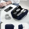 large-capacity-navy-electronics-organizer-travel-case Dark blue large capacity electronics travel organizer bag.