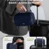 navy-portable-electronics-organizer-travel-case Epicka navy travel pouch with portable handle, quick-access zip pocket, and integrated luggage strap.