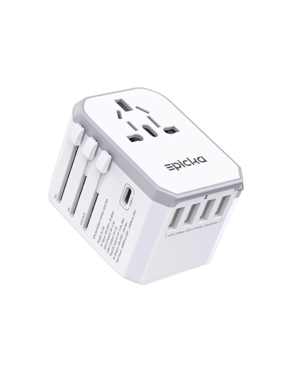 Epicka universal world travel adapter with USB-C and multi-port USB charger