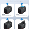 Universal travel adapter with USA, AUS, UK, EU plugs and USB ports.