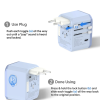 Universal travel adapter instructions for extending and retracting plugs.