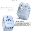 Epicka universal travel adapter safety features: 10A overload protection fuse, spare fuse, and safety shutter.